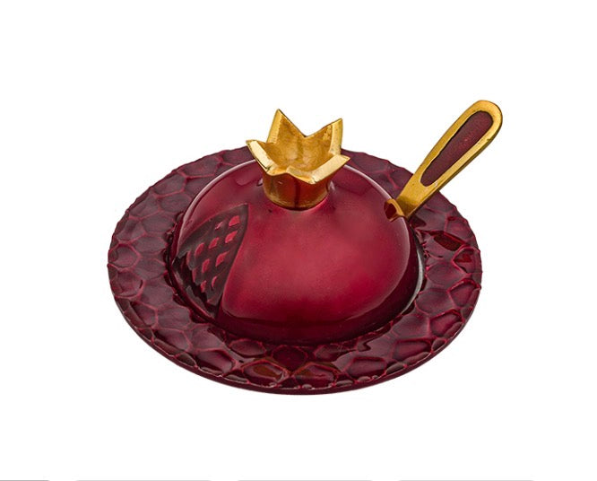 Enamel Pomegranate Honey Dish w/ Spoon