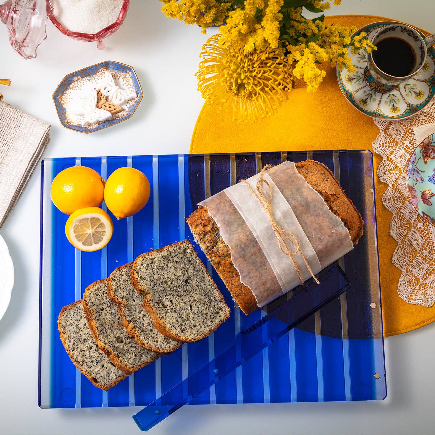 Striped Challah Board Blue