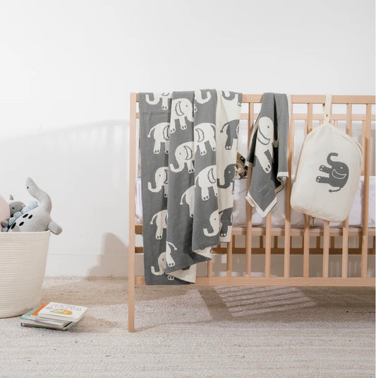 Lucky Elephant Organic Cotton Blanket + Lovey + Pouch