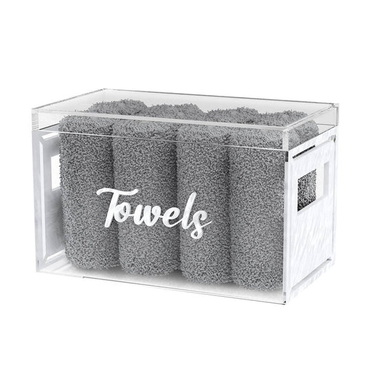 Towel Box in white pearl - 8 gray towels
