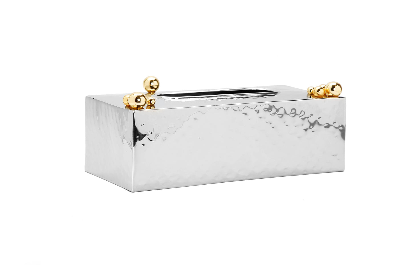 Hammered Stainless Steel Tissue Box Gold Ball design on Top