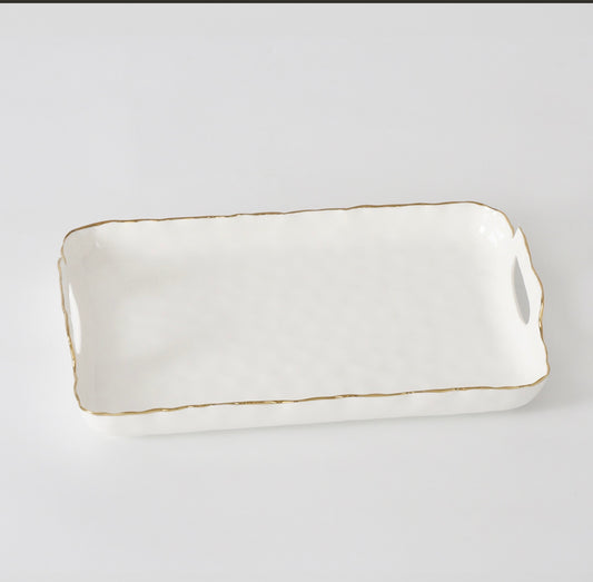 Rectangular tray with handles - gold trim