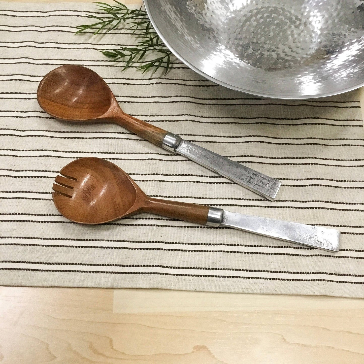 Babul Wood round Salad Servers, Set of 2
