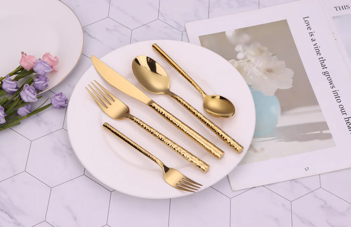 20 Pc Pexo Gold Flatware set for 4