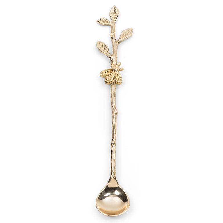Long Spoon with Bee on Twig-Gold-8.5"L