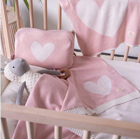 Heart Organic Cotton Baby Blanket + Lovey + Travel Pouch