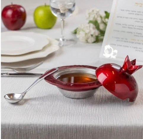 Enamel Pomegranate Honey Dish w/ Spoon