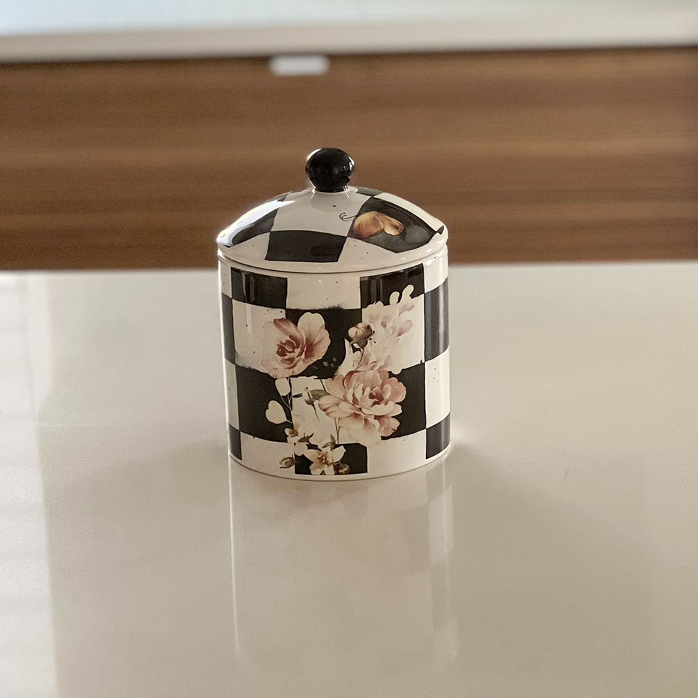 Chic Checkered Porcelain Cookie Jar