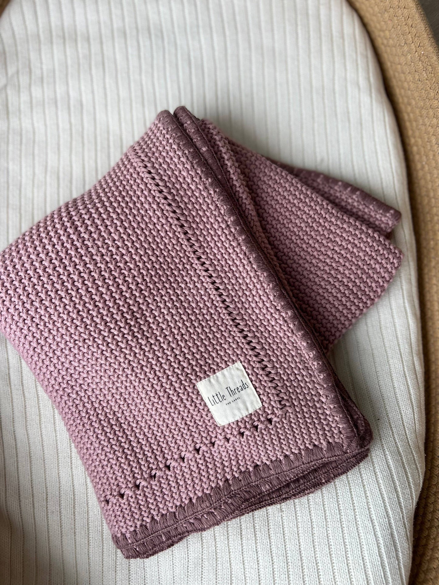 Mauve Knitted Cotton Blanket