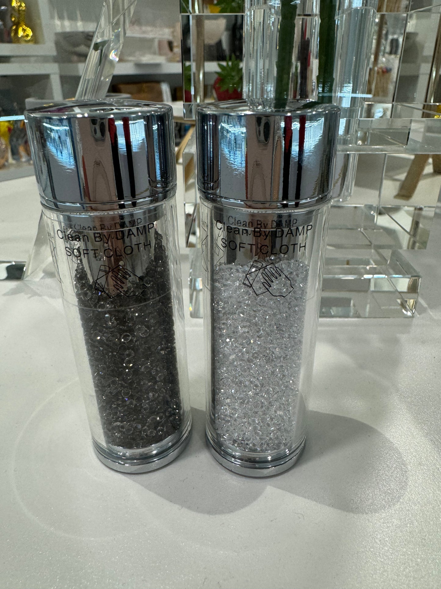 Ebony & White Crystal Filled Salt Shakers