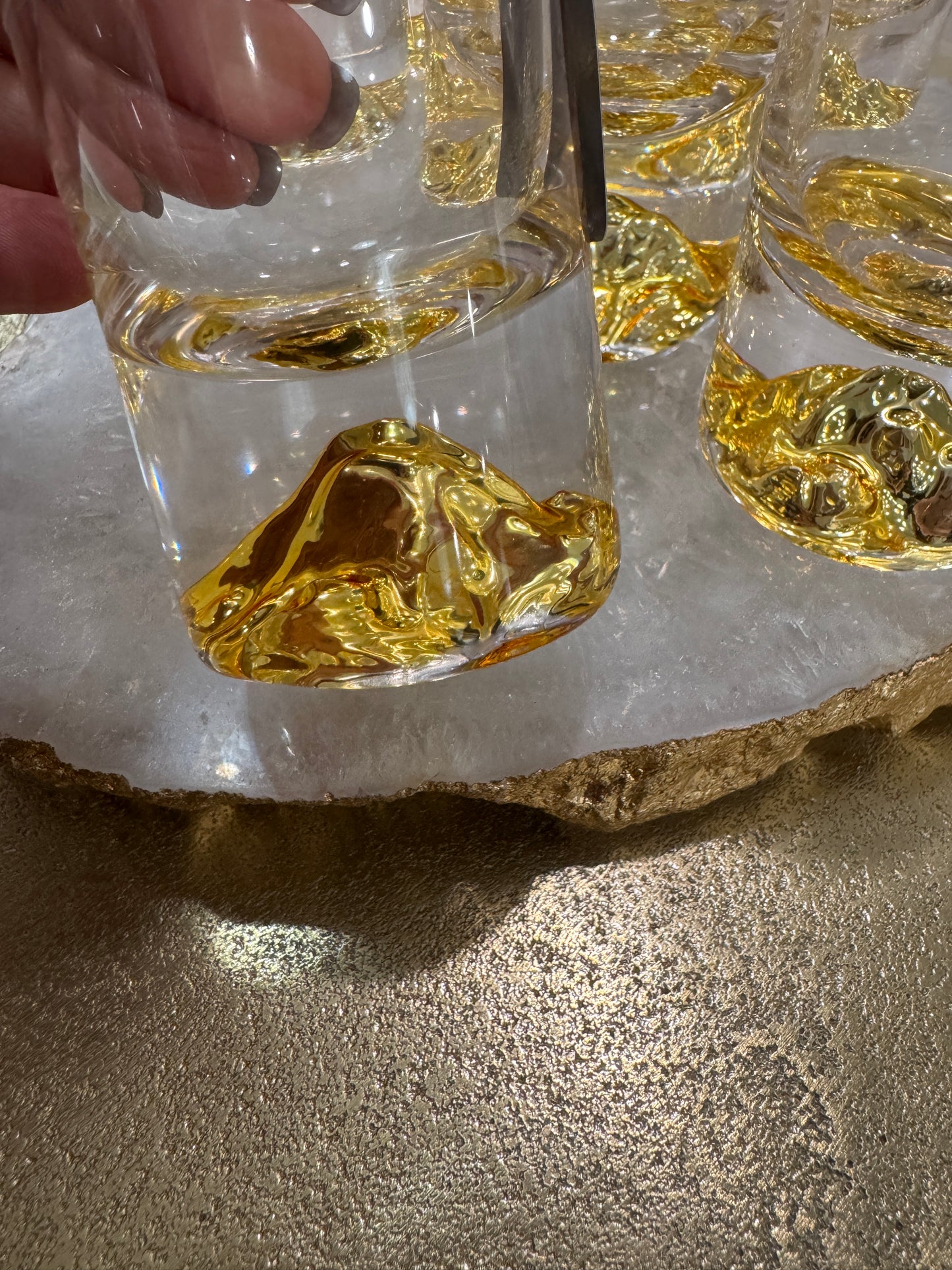 White Quartz Gold Edged tray with shot glasses