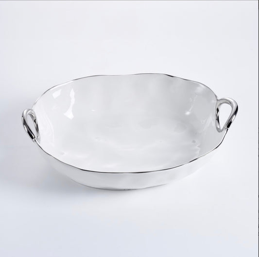 Deep Oval Server w/ Silver Handles