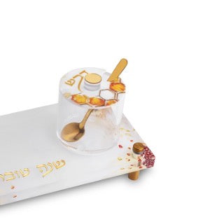 Gold Honeycomb Honey Dish w/ spoon