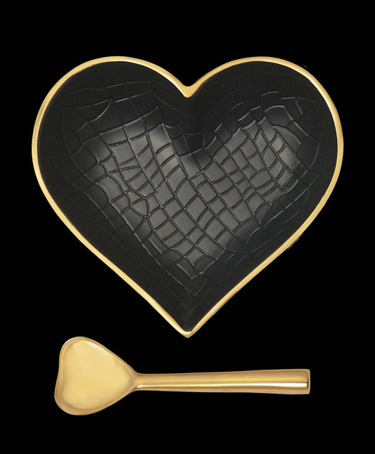 Happy Gold & Black Croco Heart with Gold Heart Spoon