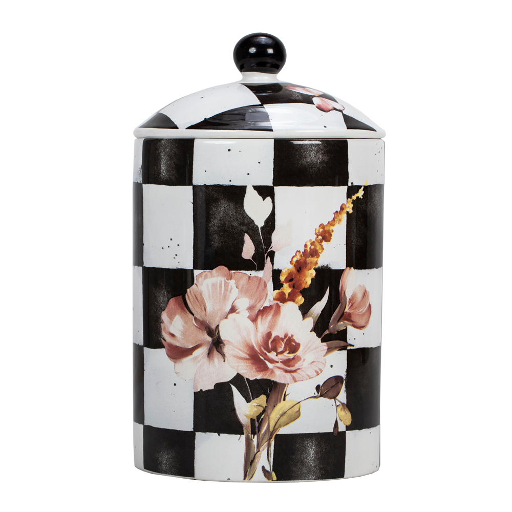 Chic Checkered Porcelain Cookie Jar