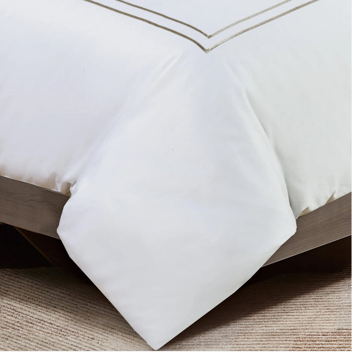 Flora Hotel Collection- White with Taupe/Gray Embroidery