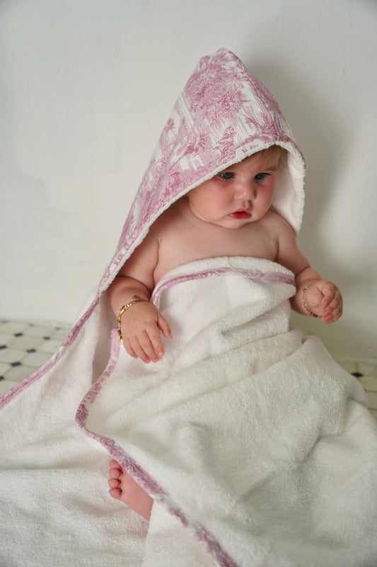 Pink Toile hooded Bath Towel