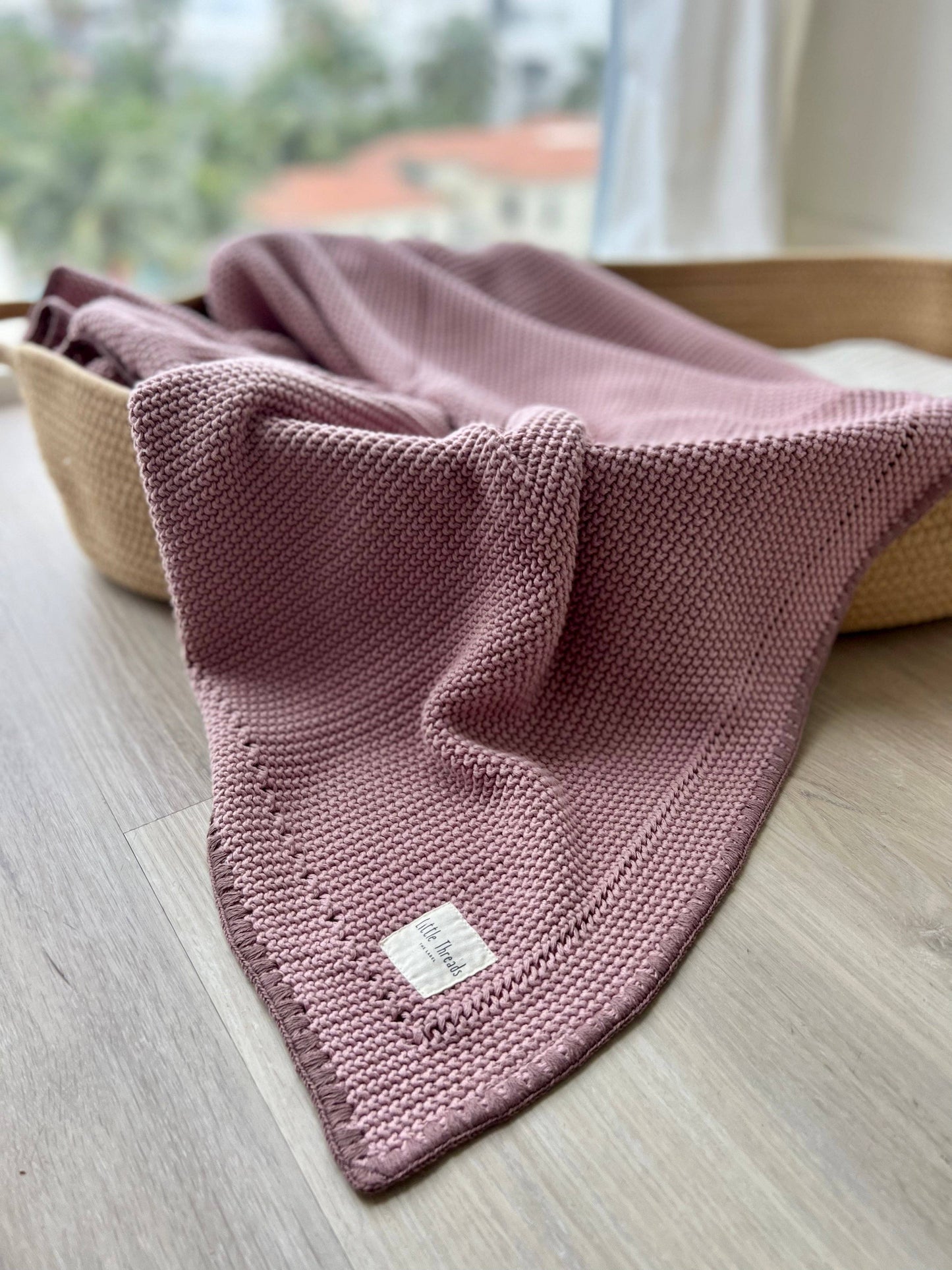 Mauve Knitted Cotton Blanket