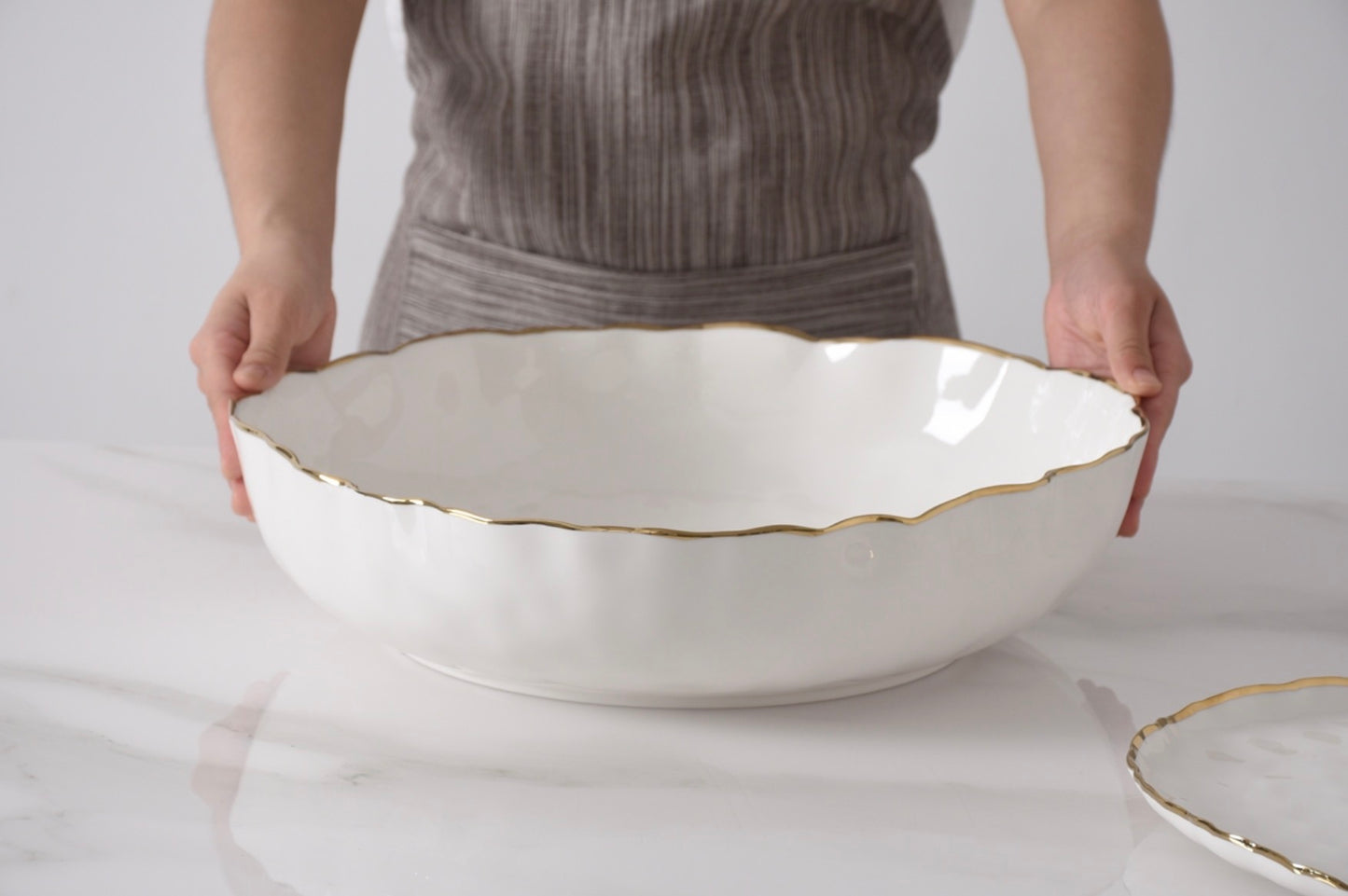 Extra Large Shallow Bowl - Gold Rim
