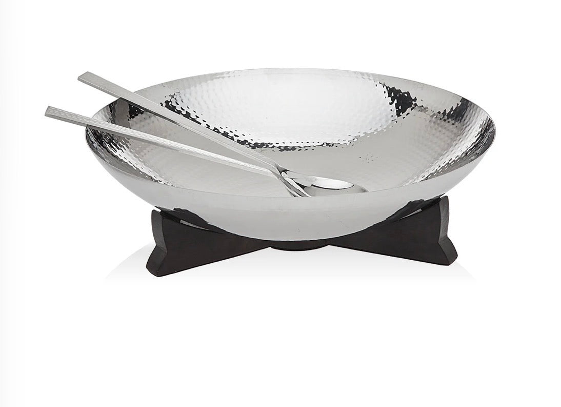 Hammered Bowl + Wood Stand + Servers