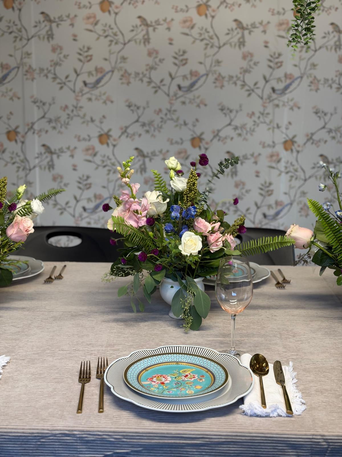 Velour Tablecloth in Taupe and White