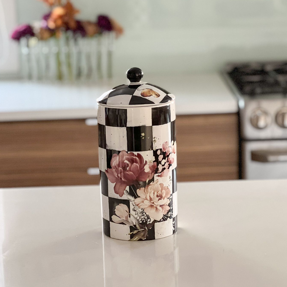 Chic Checkered Porcelain Cookie Jar