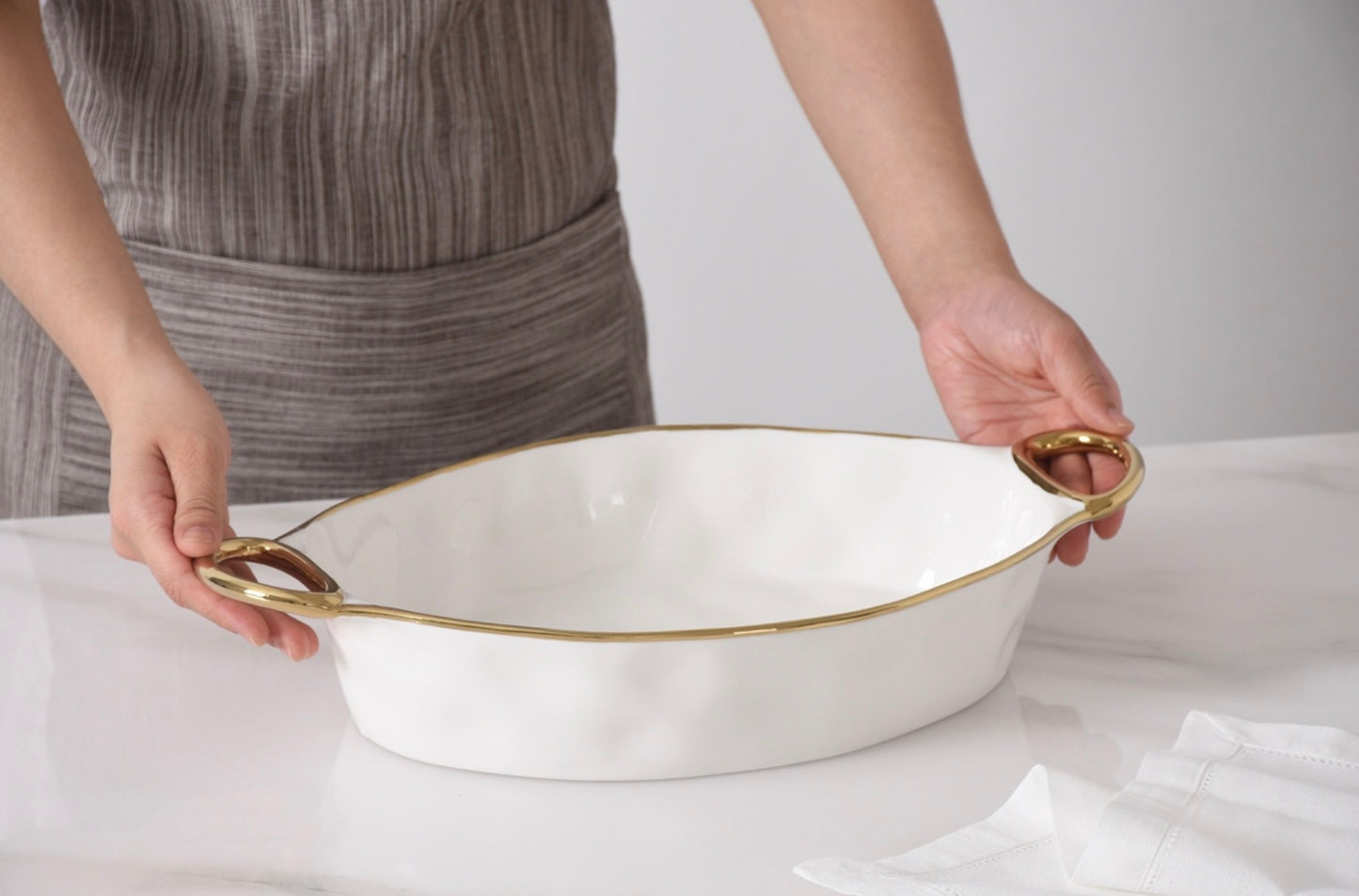 Oval Baking Dish w/ Gold Handles