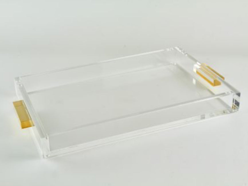 Lucite Tray with Gold Shadow Handles