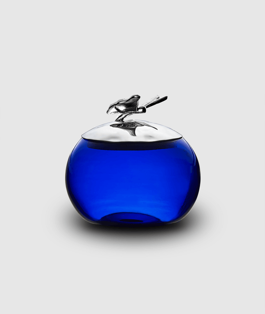Butterfly Blue Glass Bowl w/Lid