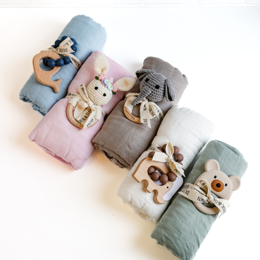 Gray Newborn Swaddle w/ Teether