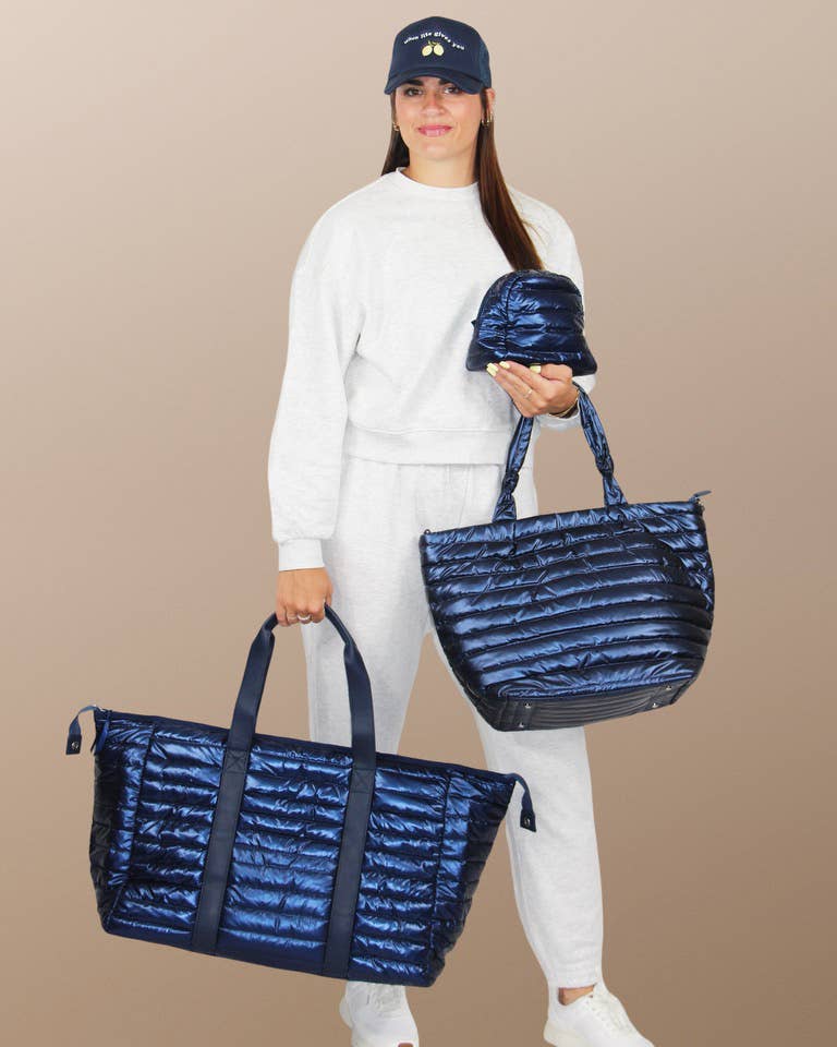 Puffer Weekender Duffle Travel Bag Sapphire Navy Blue 