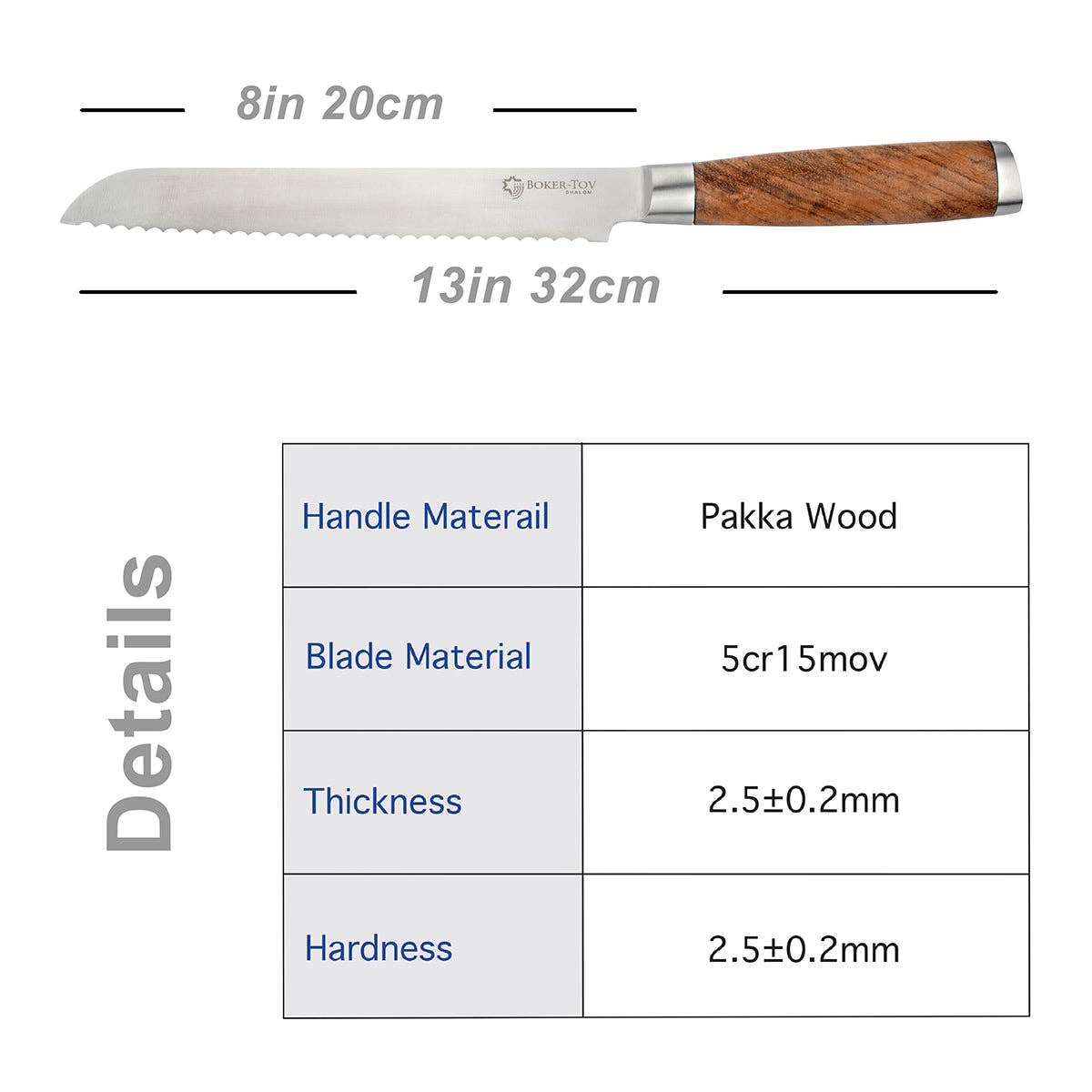 Serrated Blade Eight Inch Bread Knife with Sandalwood handle