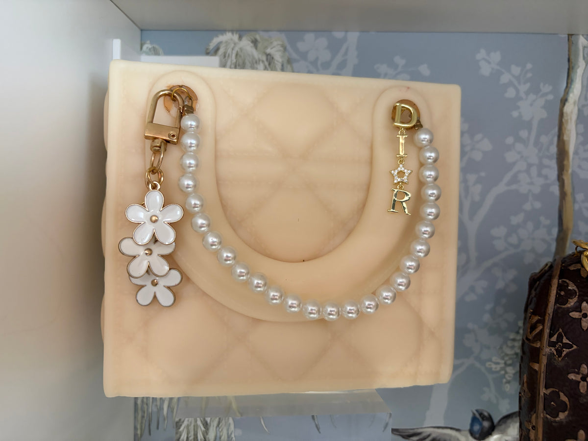 Dior cream quilted Bag Candle with charms