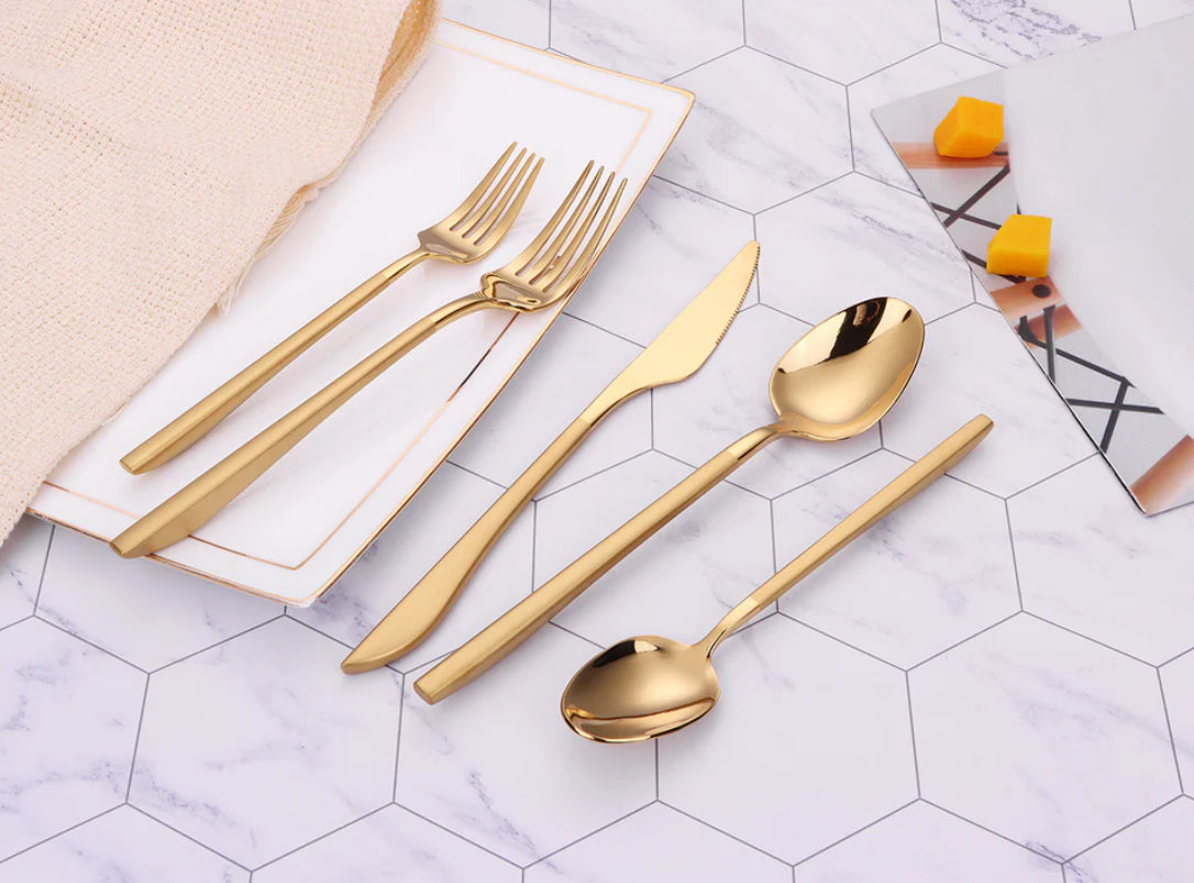 20 Pc Gold Flatware with Matte Handle set of 4