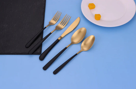 20 Pc Gold Flatware with Matte Black Handle Set of 4