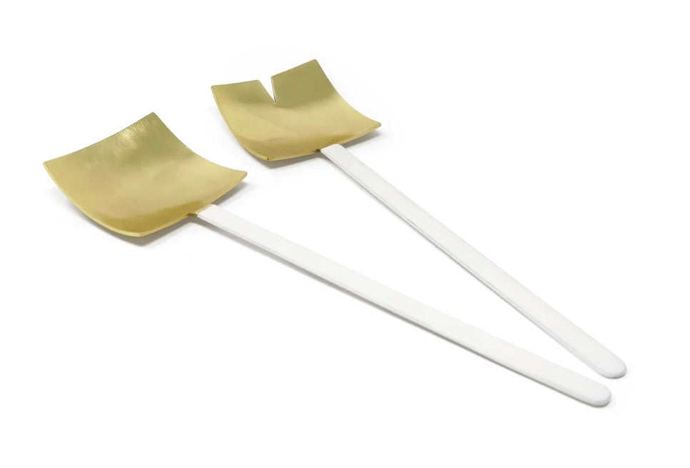 Gold and White Flat Salad Servers