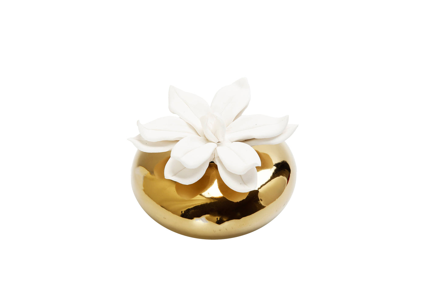 Gold Circular Diffuser with Dimensional White Flower