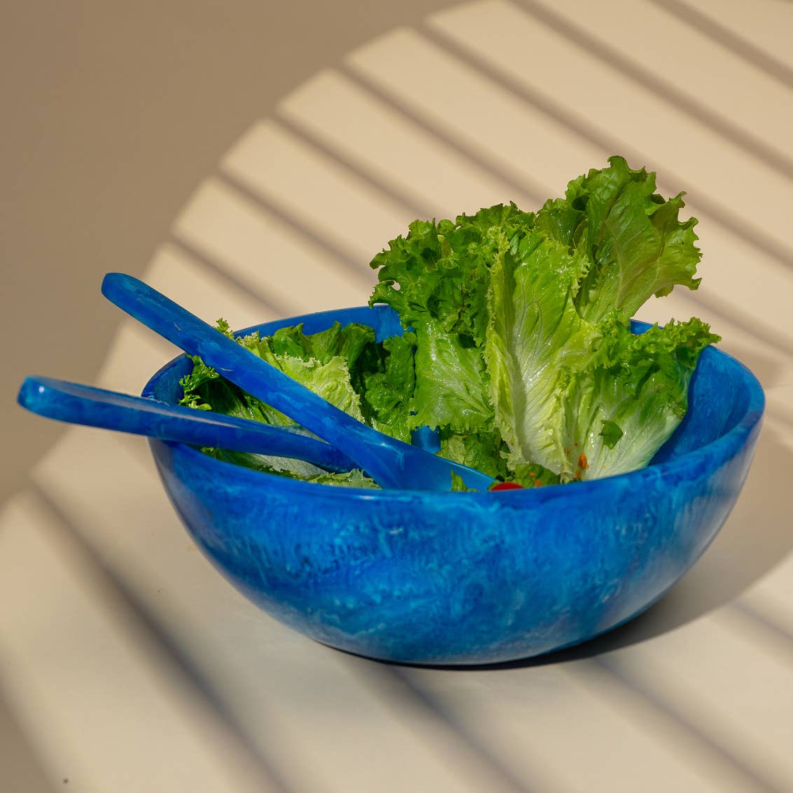 Radiant Blue Marbleized Resin Salad Bowl