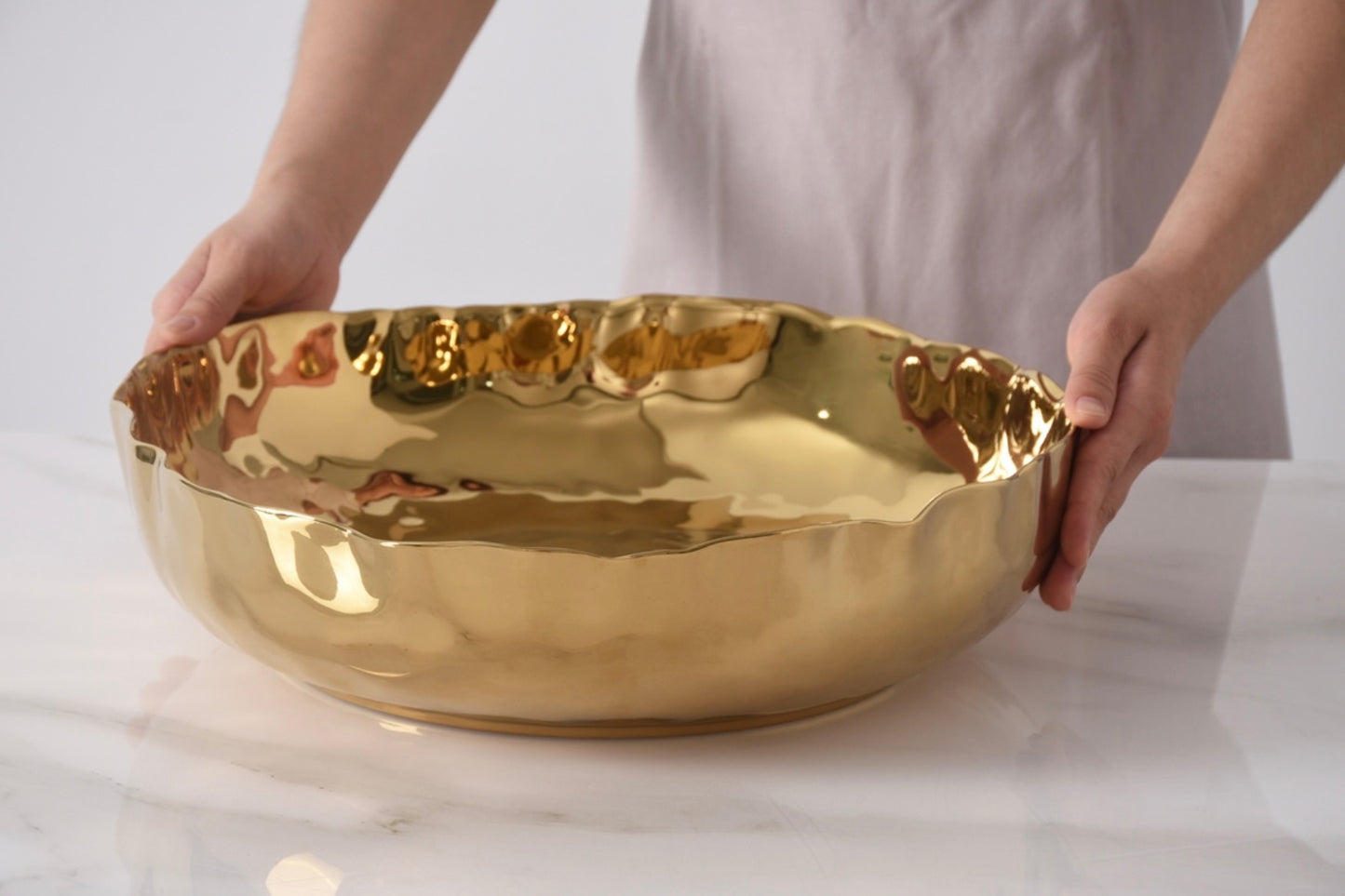 Extra Large Gold Shallow Bowl