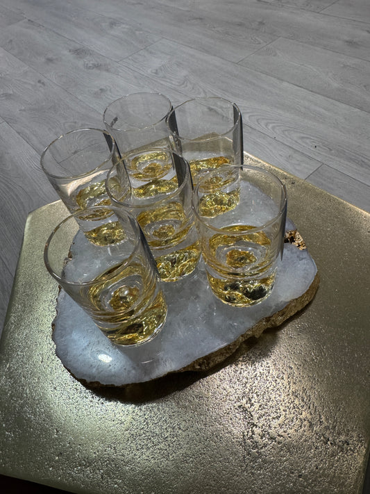 White Quartz Gold Edged tray with shot glasses