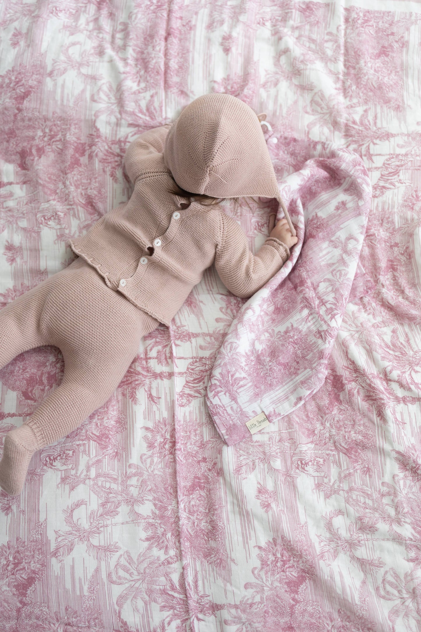 Pink Jungle Toile Muslin Blanket
