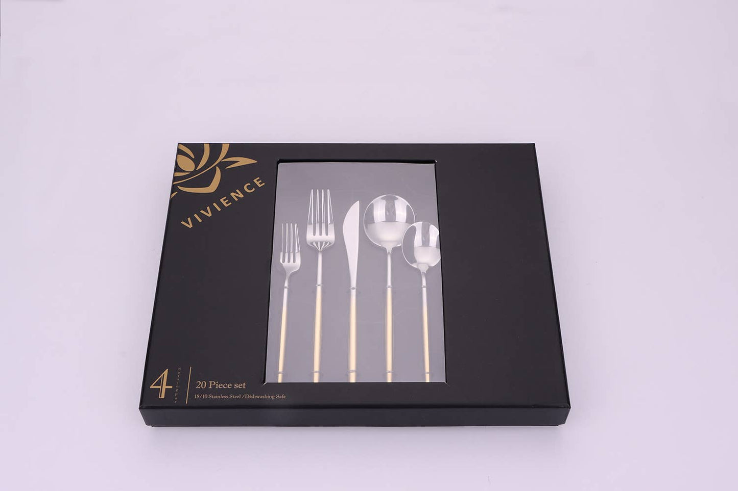 Morne 20 Pc Flatware Set with Gold Handles, Service for 4