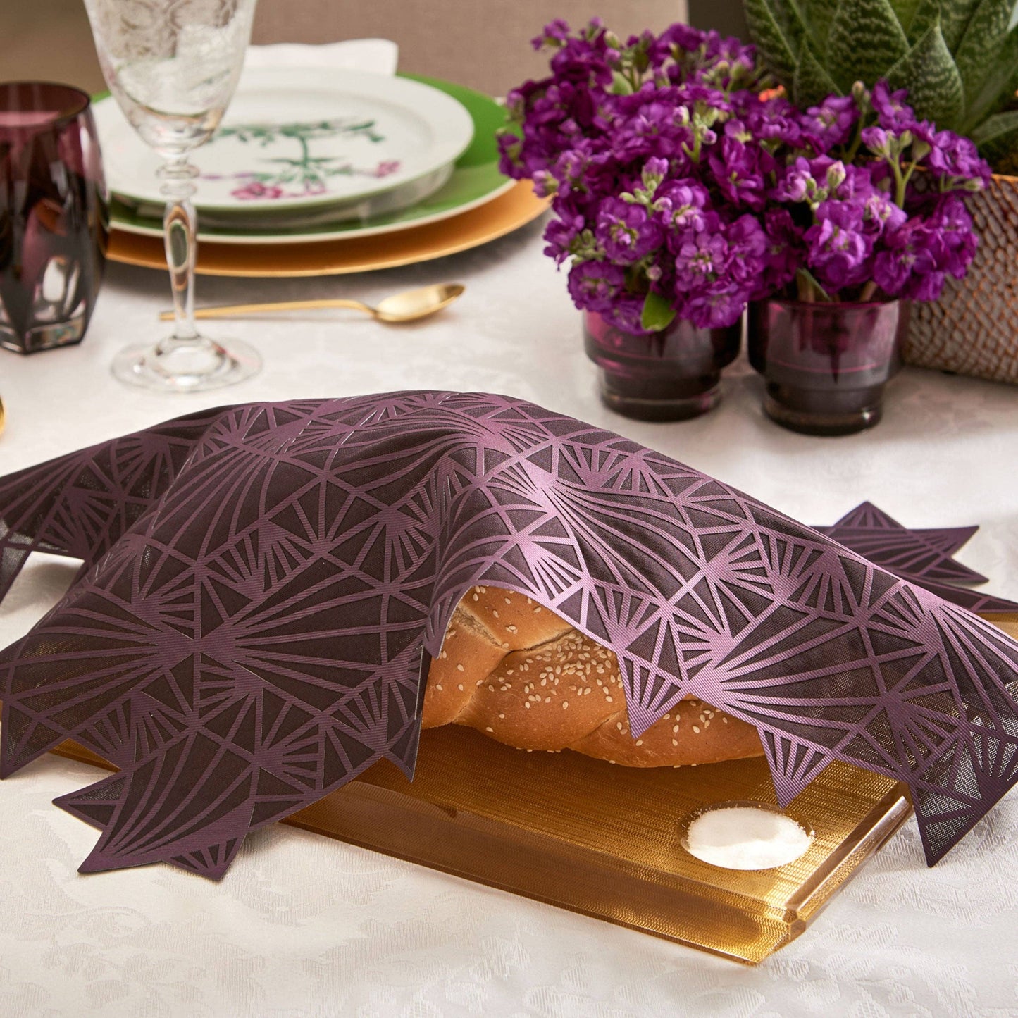 Challah Cover Magen David Eggplant