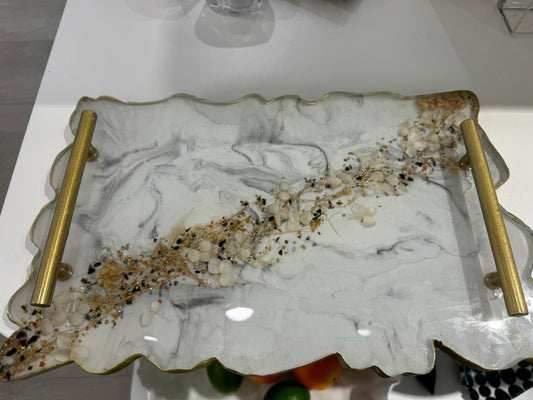 White Marble & Gold Resin Tray