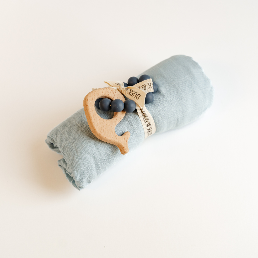 Blue Newborn Baby Swaddle w/ Teether