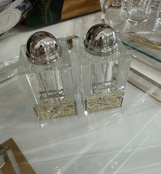 Crystal salt shaker w/ laser cut Jerusalem