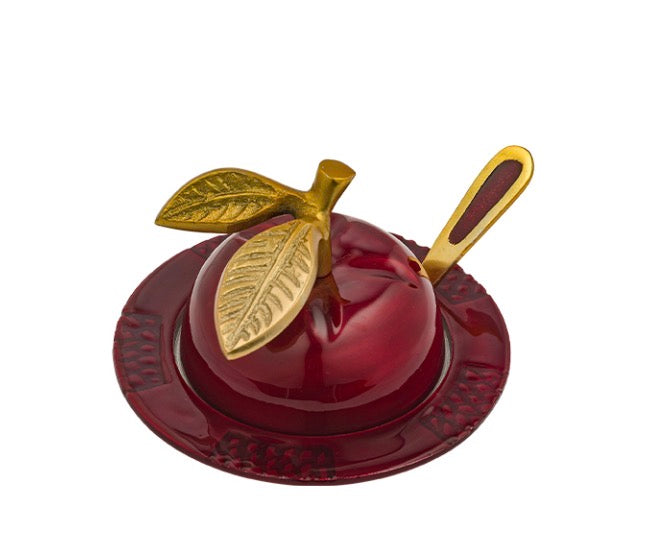 Red Enamel Apple Honey Dish