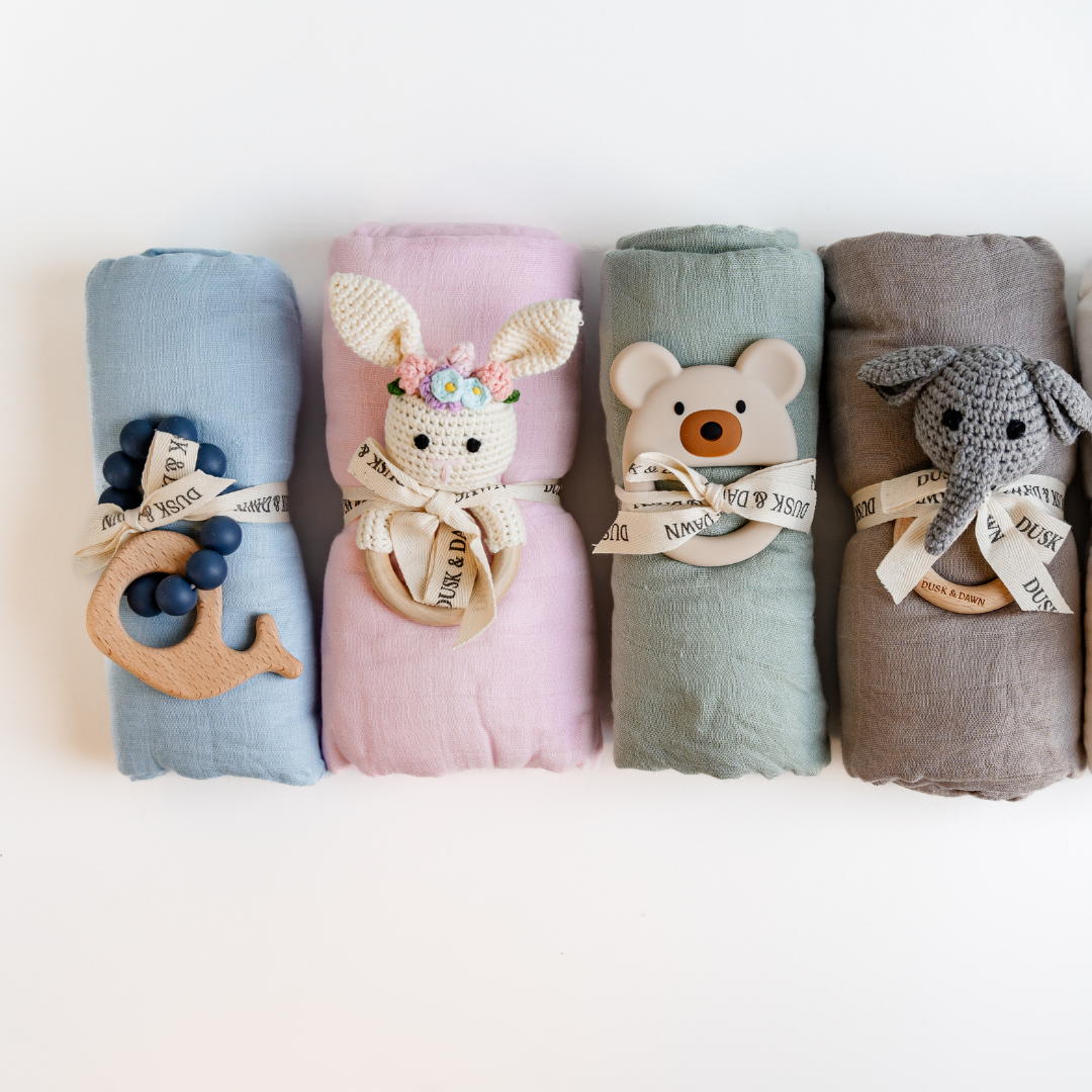 Gray Newborn Swaddle w/ Teether
