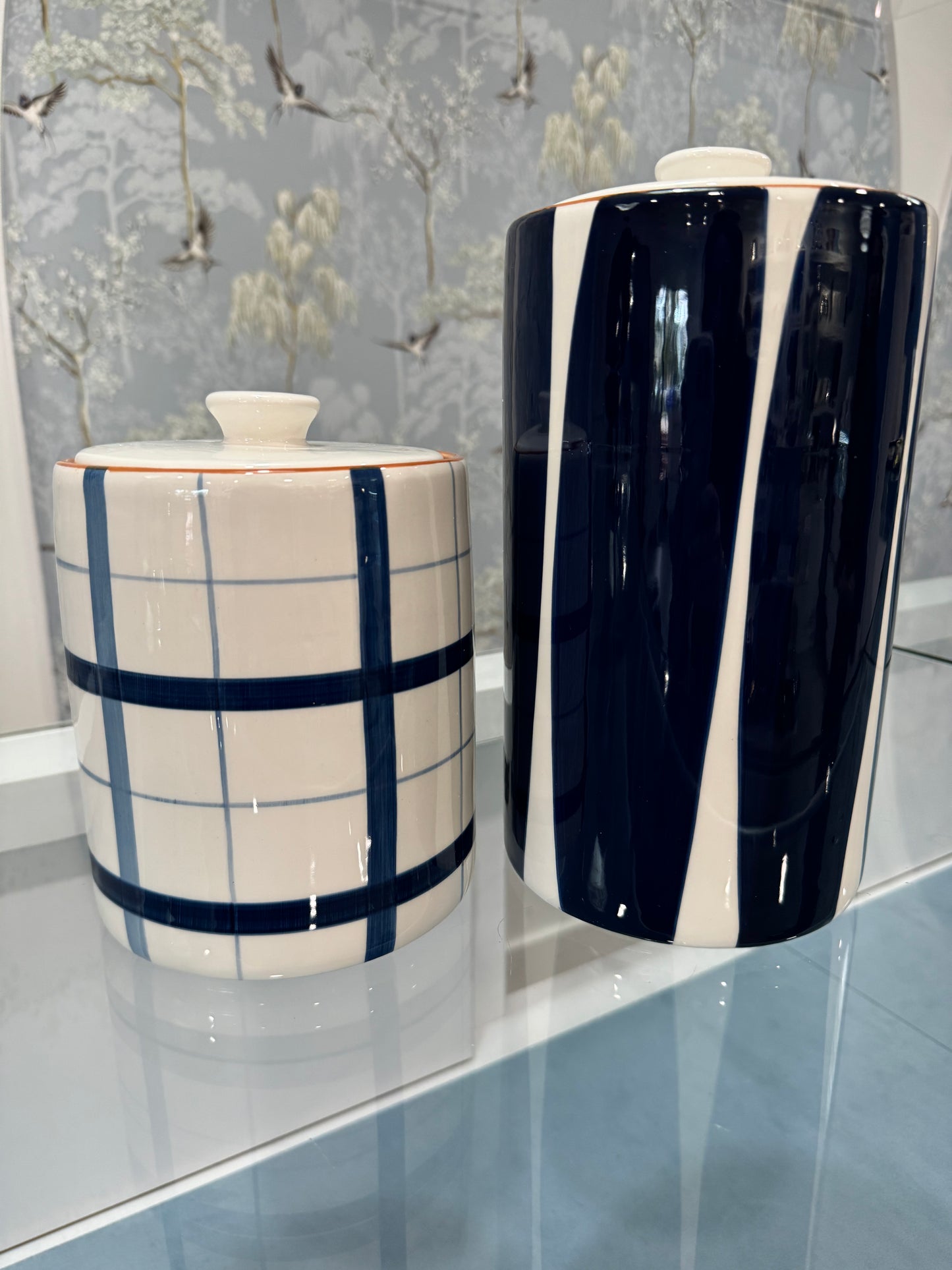 Navy & White Counter Top Canisters