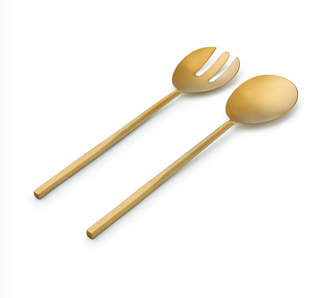 Matte Gold Cubed Salad Servers